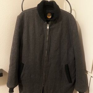 Vintage Classic Charcoal Wool Bomber Jacket with Black Accents